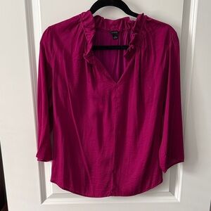 Fuchsia Ruffle V-Neck Blouse